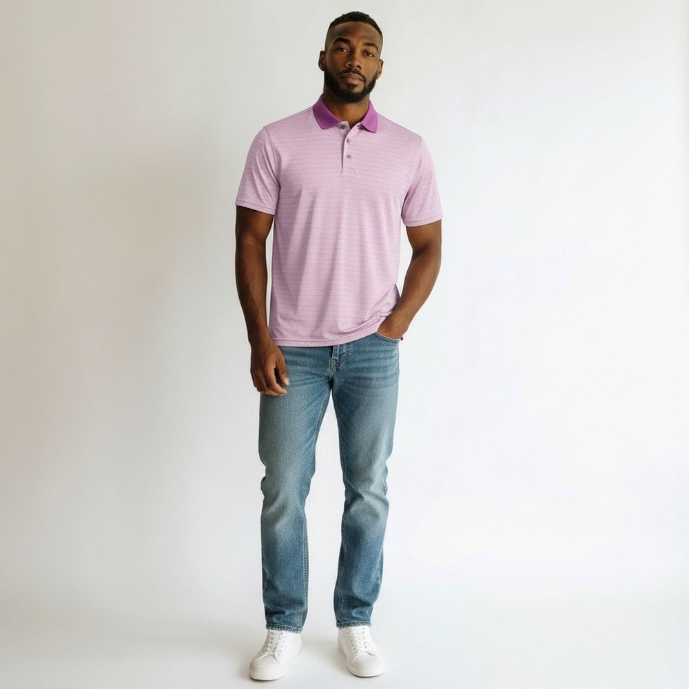 Bobby Jones X-H20 Polo Shirt Large Purple Striped Performance Golf Top Mens